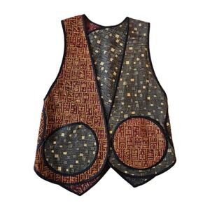 Vtg Woofy Bubbles Tapesty Artsy Assym Mod Boho Hippie Lagenlook Vest OS